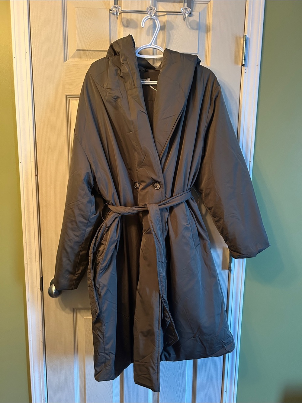 Dex Hooded Belted Puffer Coat - Khaki Green NWT
